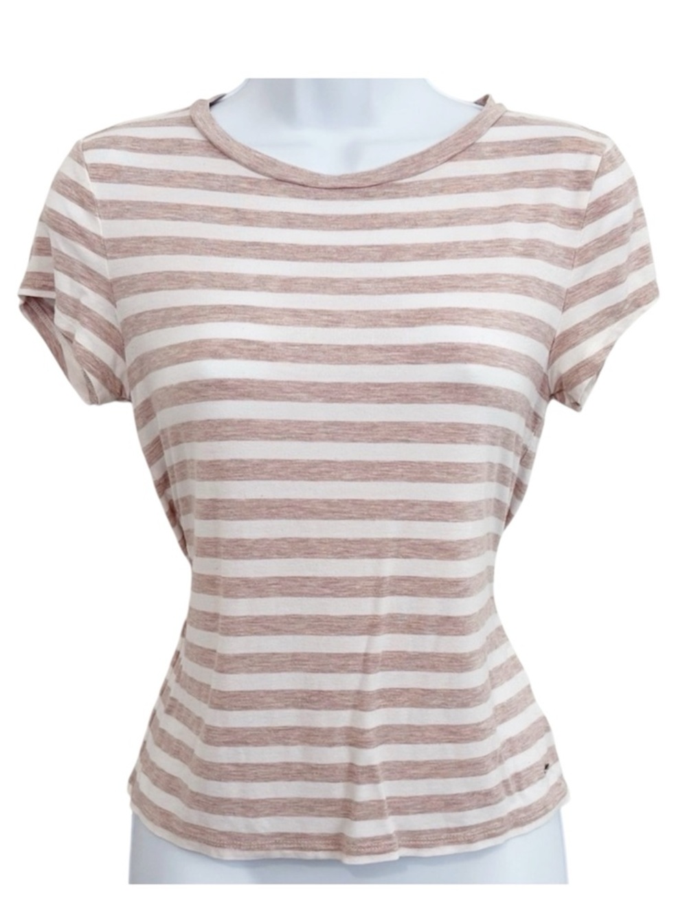 AMERICAN EAGLE Soft & Sexy Striped Knit Tee Pink White Stretch Top Small